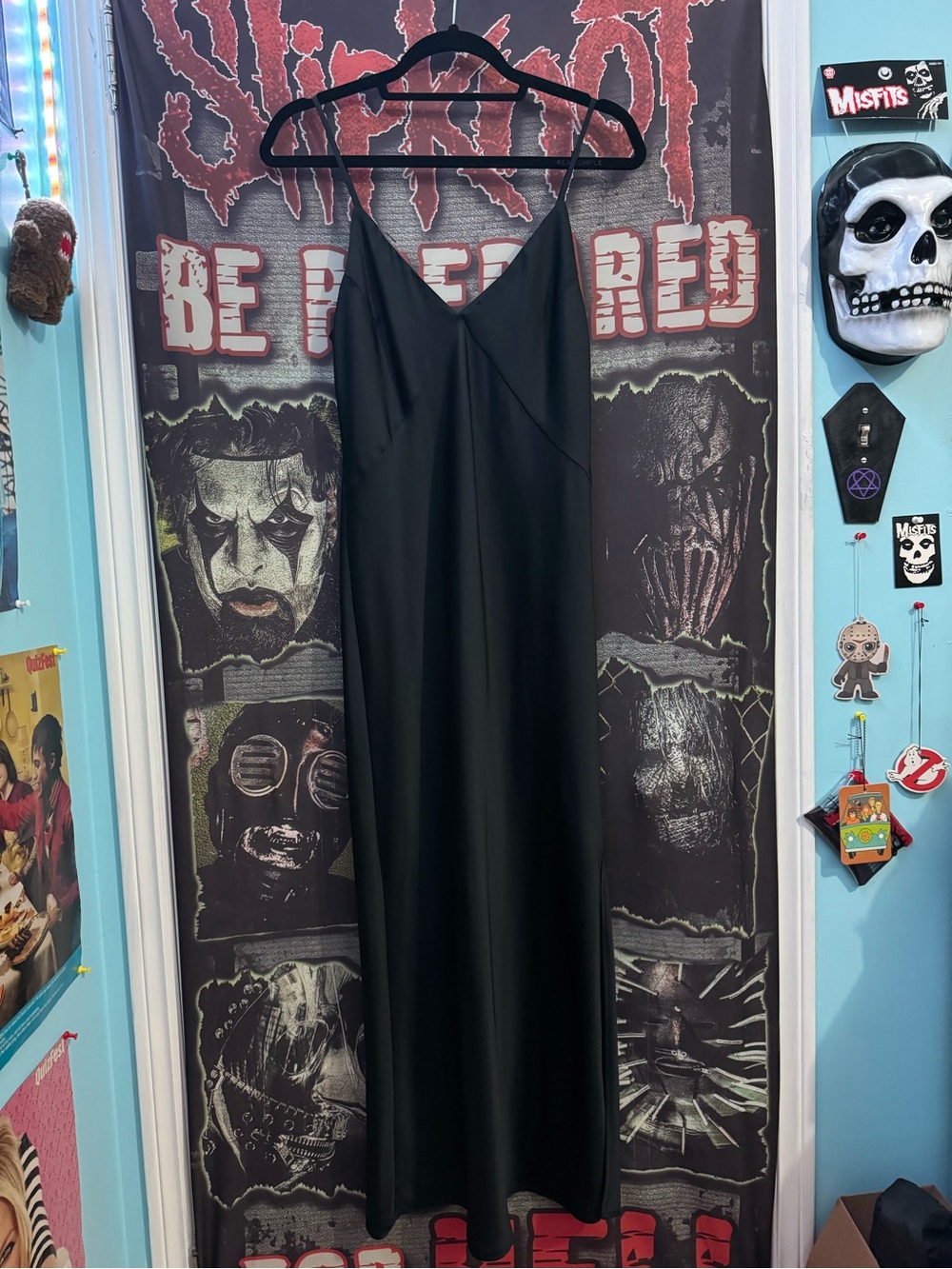 A New Day Black Satin Slip Dress With Classic V-Neck